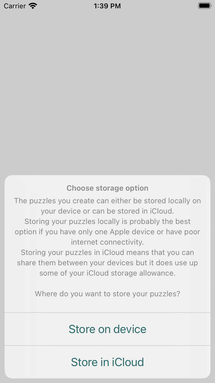 The choose your storage location screen